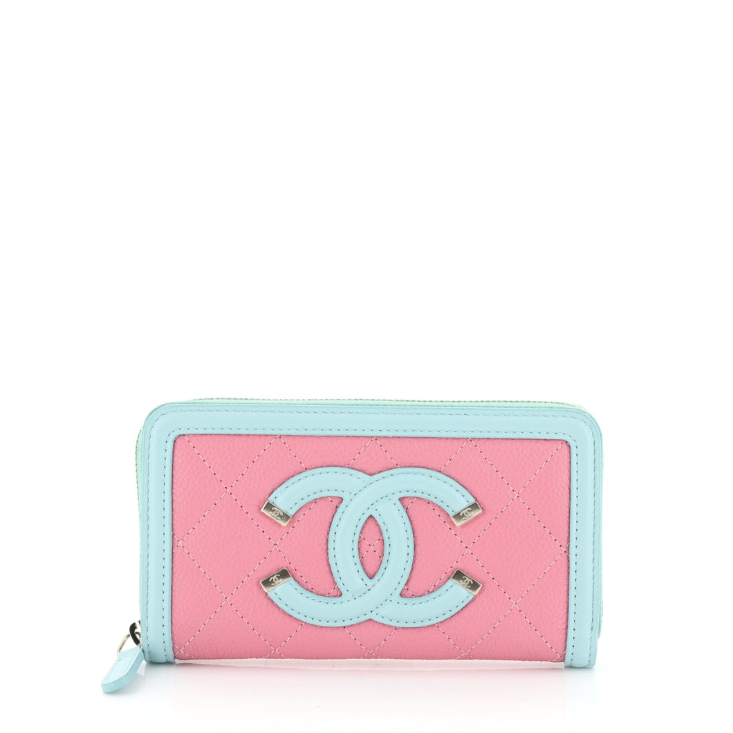 Chanel Filigree Zip Around Wallet Quilted Caviar Small
