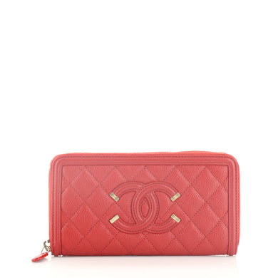 Chanel Filigree Zip Around Wallet Quilted Caviar Long