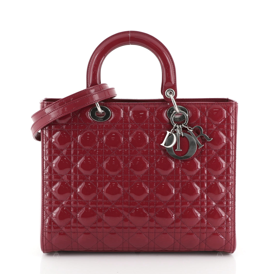 Christian Dior Lady Dior Handbag Cannage Quilt Patent Large