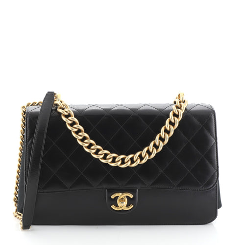Chanel Paris Cosmopolite Straight Lined Flap Bag Quilted Aged Calfskin Medium